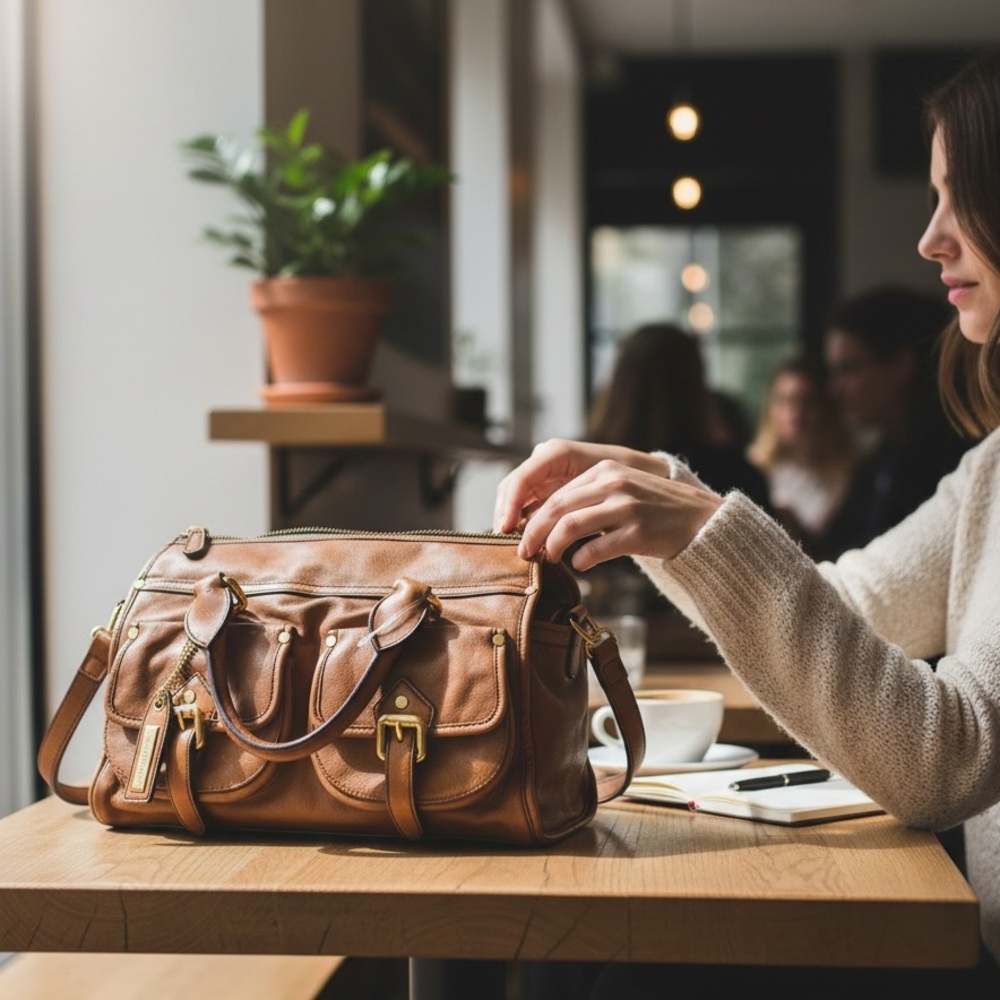 Burberry Brown Leather Satchel with Gold Details
